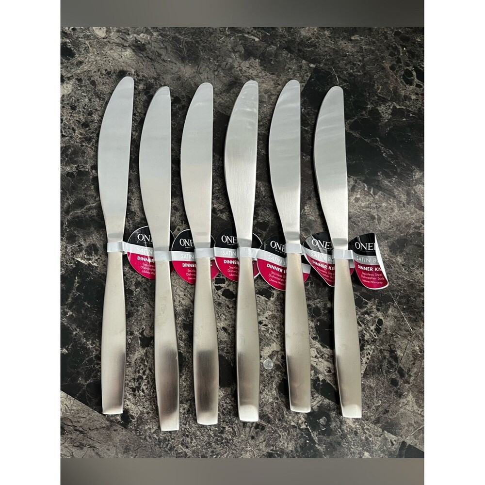 Oneida Satin Bond Dinner Knife Stainless Steel Premium Modern Pillar 6 Piece